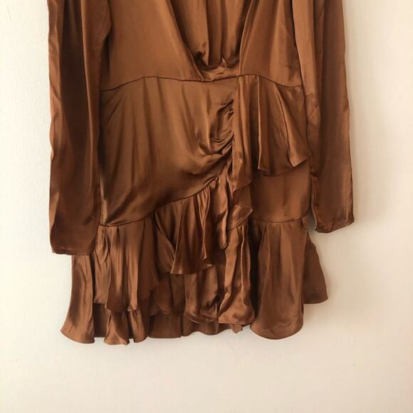 IRO Osiam Satin Ruffle Mini Dress in Camel - Picture 5 of 8